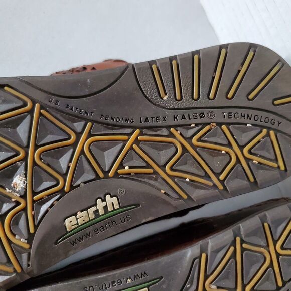 Earth Shoes Salsa Mahogany Leather Thong Sandals Boho Woven Slides Sz 6 Hippie - Picture 10 of 12